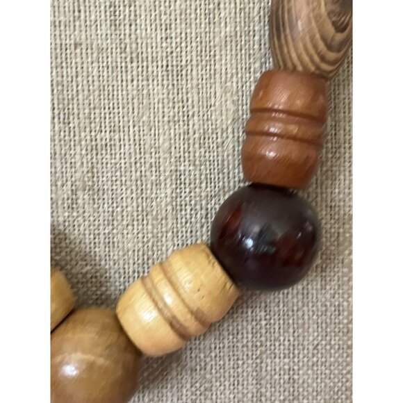 Chunky Wooden Beaded Necklace With Varied Shapes & Natural Tones For Women - Picture 3 of 5